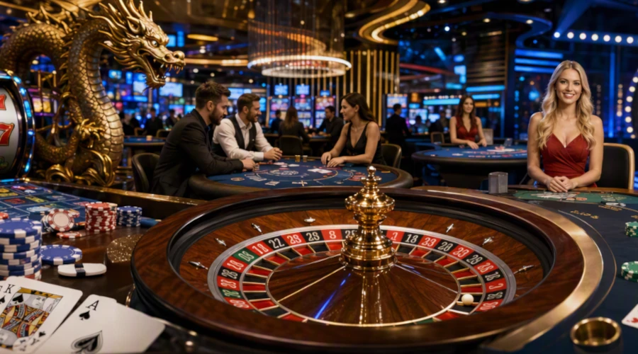 LiveScoreVegas casino lobby featuring online slots, live roulette, blackjack, baccarat, poker, and live game show experiences