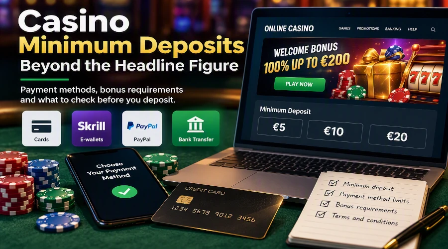 Comparison of casino minimum deposit requirements, payment methods and bonus eligibility thresholds for online casino players