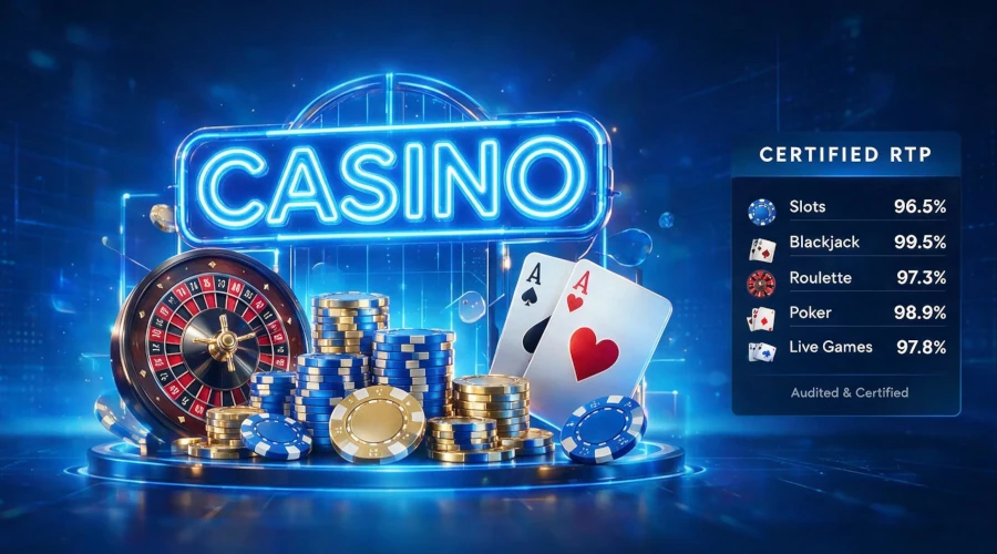 Modern online casino website interface highlighting digital trust, licensing info, and responsible gambling features