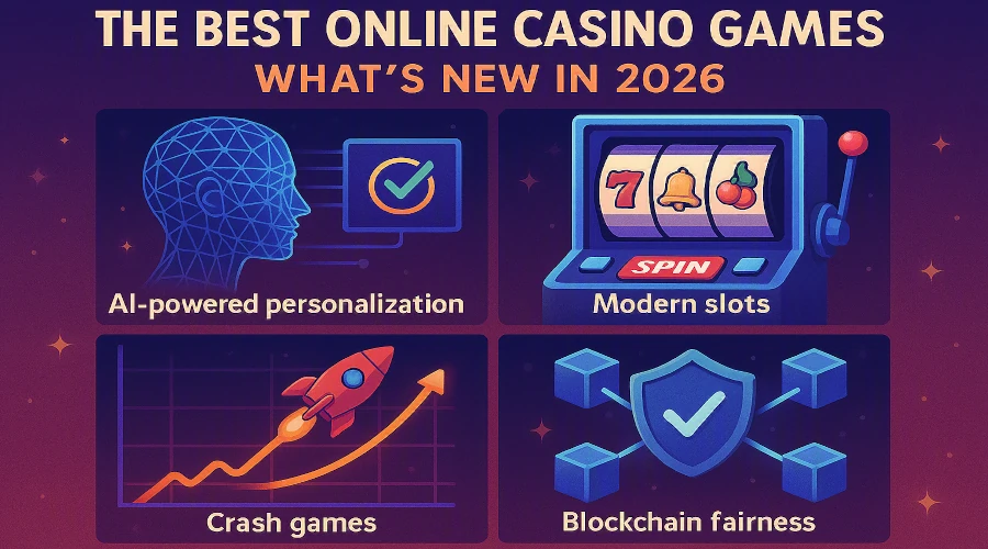 Online casino games in 2026 featuring AI personalization, blockchain gaming, crash games, and modern slot innovations