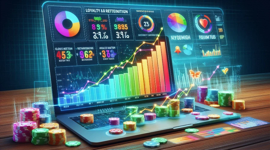 Online casino dashboard showing player loyalty and retention trends