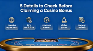 Checklist of five important details to review before claiming an online casino bonus