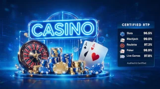 Modern online casino website interface highlighting digital trust, licensing info, and responsible gambling features