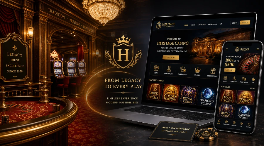 Luxury casino brand bridging heritage and online play in a modern digital interface