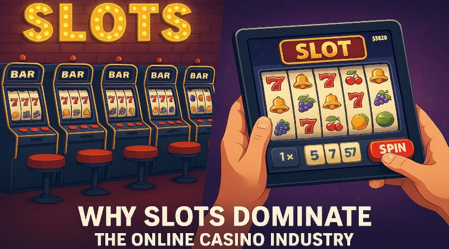 Slot machines and online slot gameplay illustrating why slots dominate the online casino industry