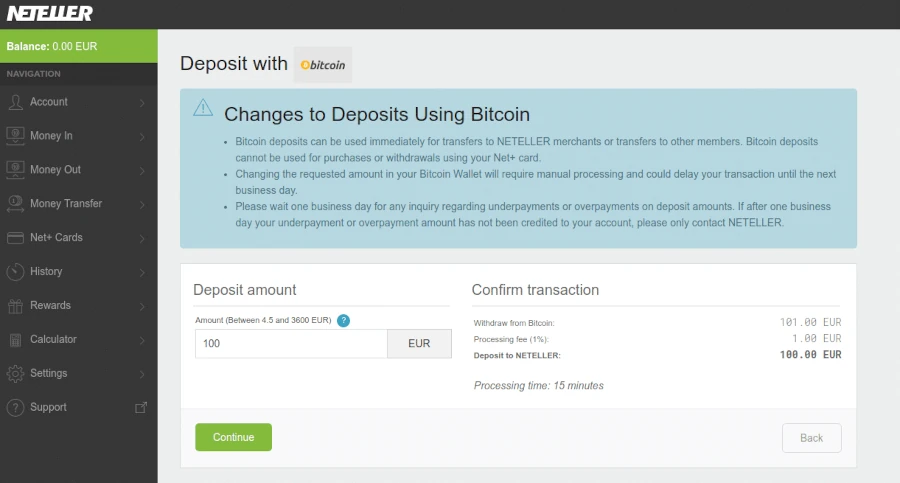 Neteller used for fast and secure online casino deposits and withdrawals