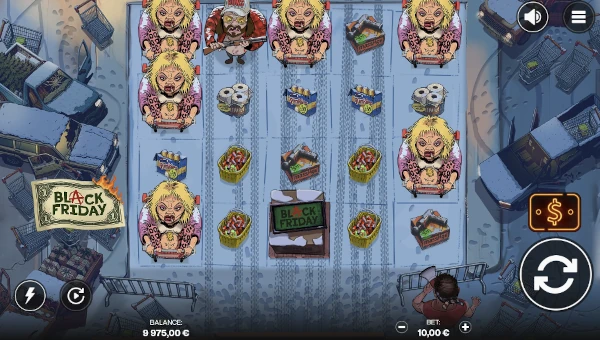 Black Friday slot base game with chaotic shopping theme
