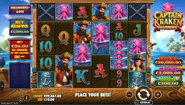 Captain Kraken Megaways Base Game Screenshot – Showing Features