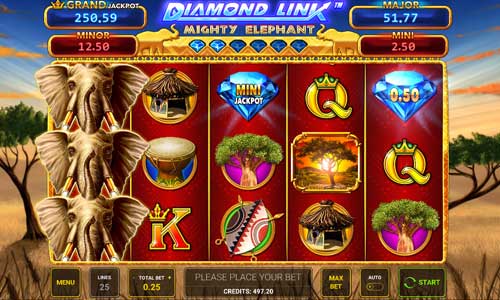 Diamond Link Mighty Elephant slot free play demo is not available.