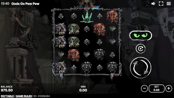 Gods Go Pew Pew slot base game with battling gods and wild features