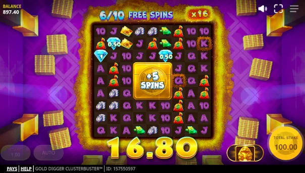 Gold Digger Clusterbuster Bonus Game – Free Spins Features