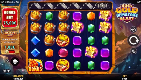 Guss Gold Gemstone Blast Base Game Screenshot – Showing Features