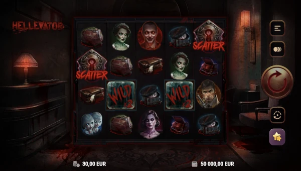 Hellevator slot base game with haunted elevator theme