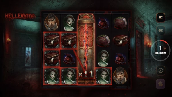 Hellevator slot bonus game with respins and multipliers