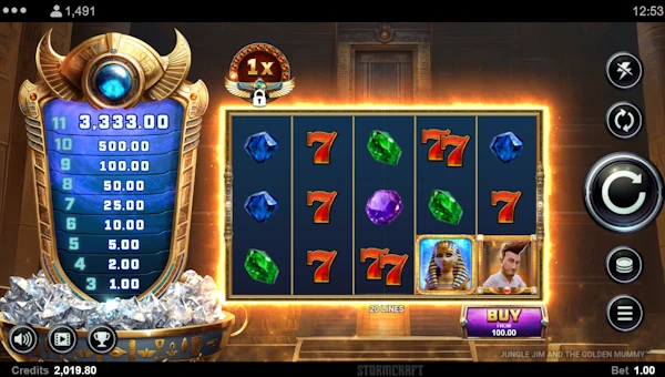 Jungle Jim and the Golden Mummy slot base game screenshot