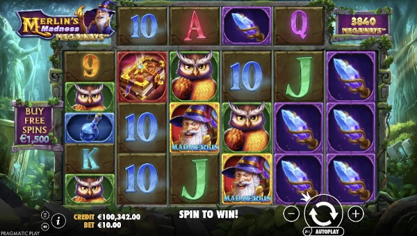 Merlins Madness Megaways Base Game Screenshot – Showing Features