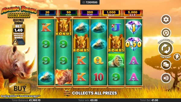 Raging Rhino Double Danger Base Game Screenshot – Showing Features