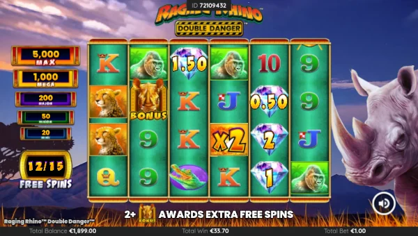 Raging Rhino Double Danger Bonus Game – Free Spins Features