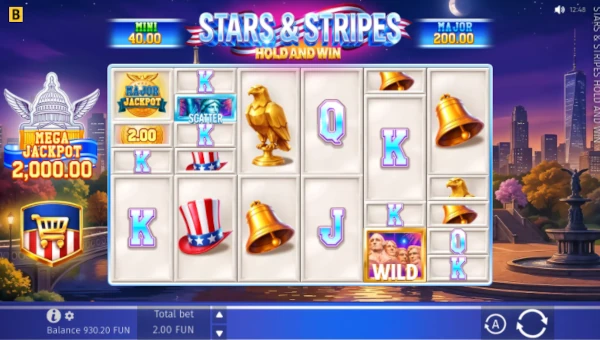 Stars and Stripes Hold and Win Base Game Screenshot – Showing Features
