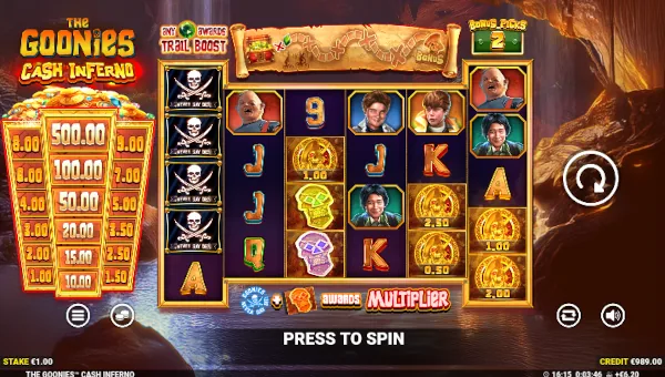 The Goonies Cash Inferno Base Game Screenshot – Showing Features