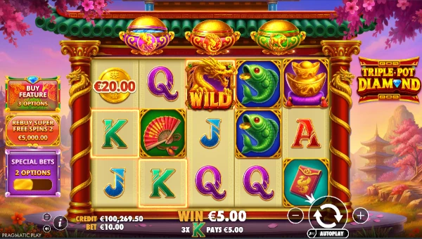 Triple Pot Diamond Base Game Screenshot – Showing Features