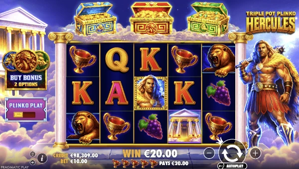 Triple Pot Plinko Hercules Base Game Screenshot – Showing Features