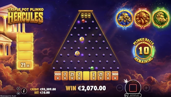 Triple Pot Plinko Hercules Bonus Game – Free Spins Features